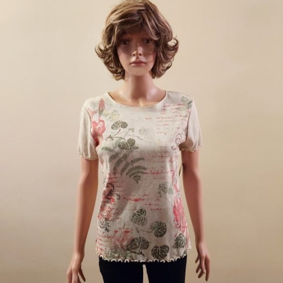 Basic Editions Tops - Basic Editions Multi All Over Printed with Sequins Short Sleeve Tee Size S NWT